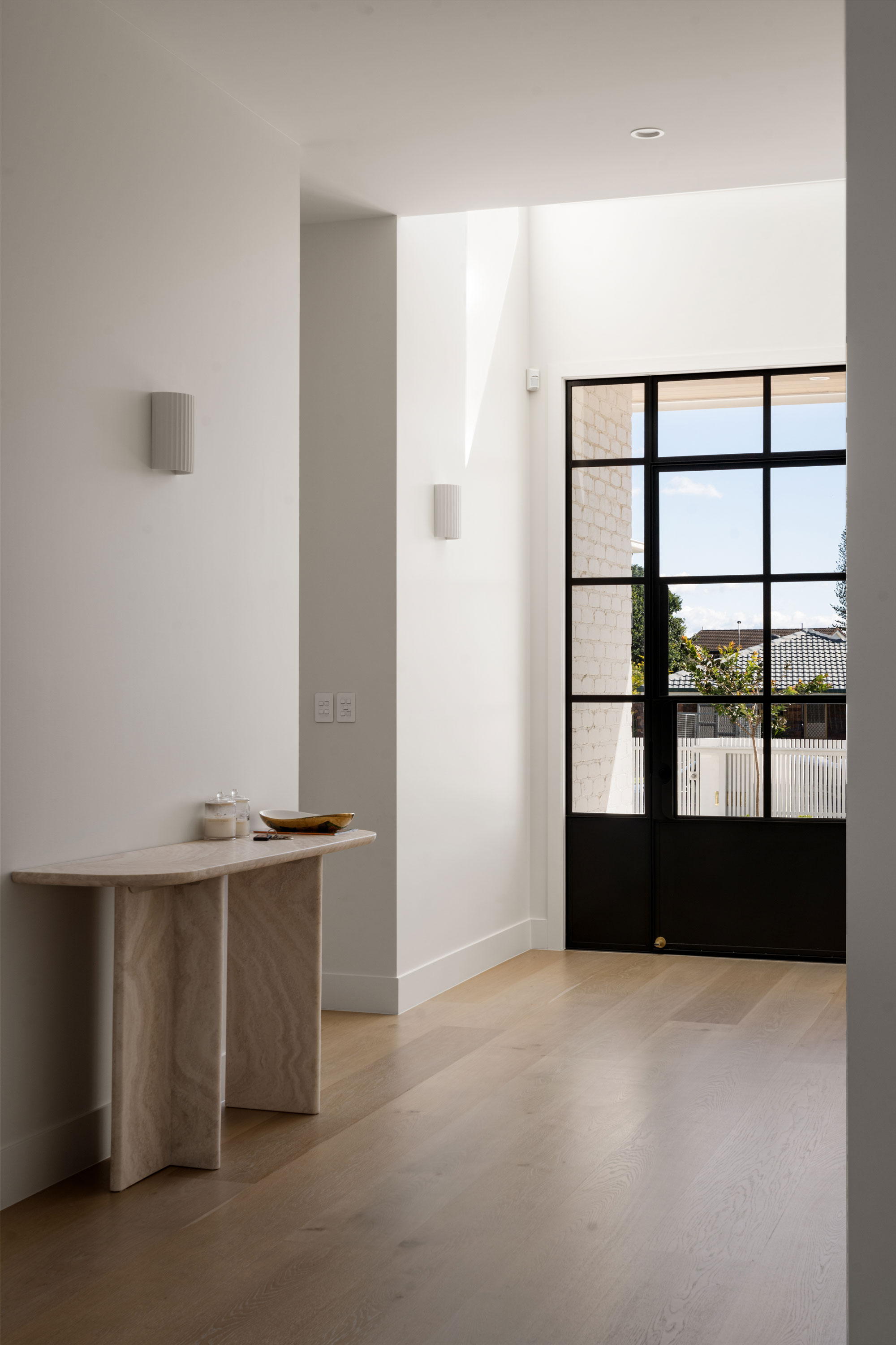 Front door at Dunvegan House in Carindale which allows natural light to enter the space from the front to the back 