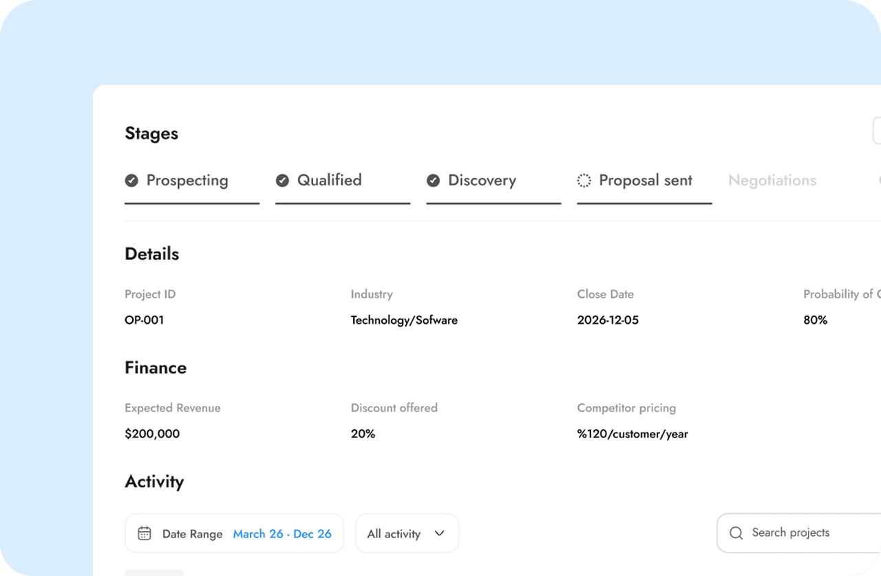 Project card interface