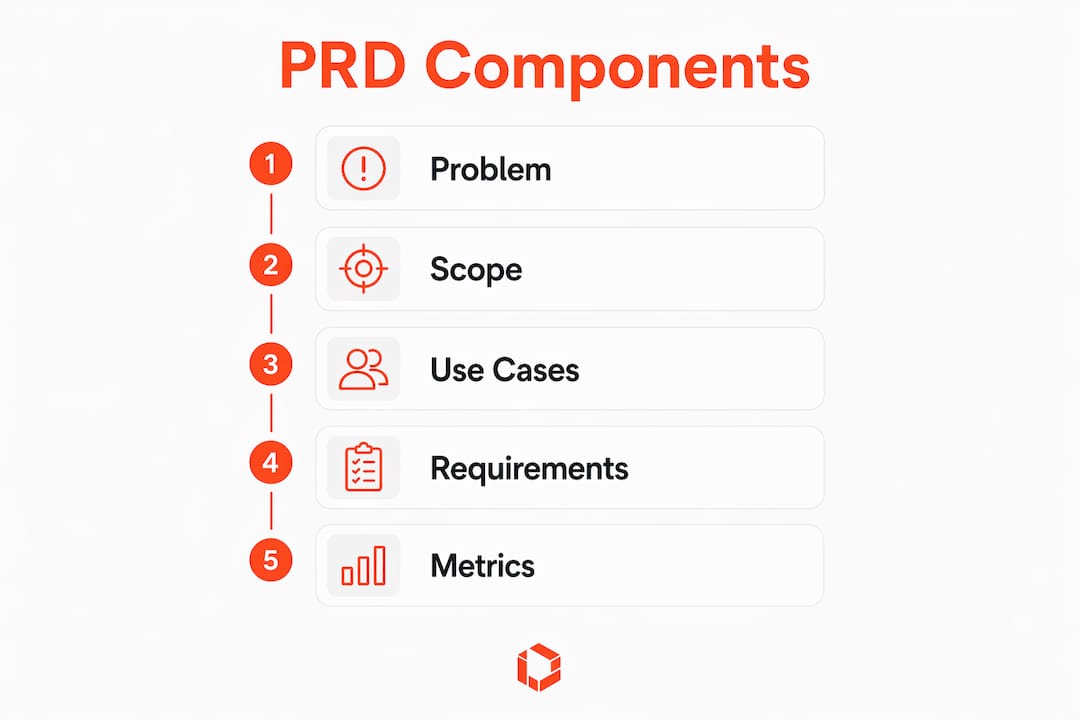 Infographic illustrating key PRD components