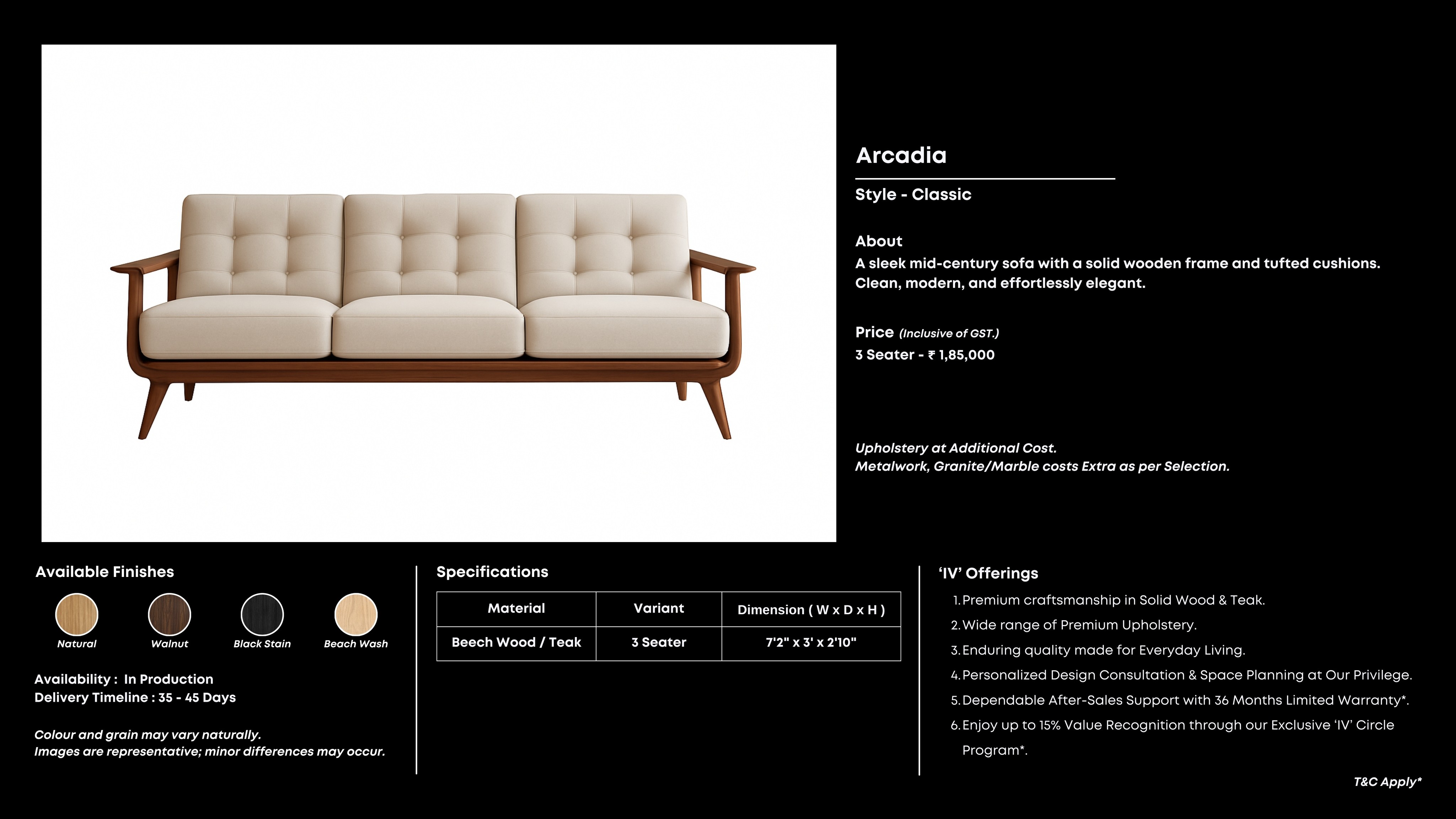 Plum velvet 3-seater with channel tufting and gold-toned legs.