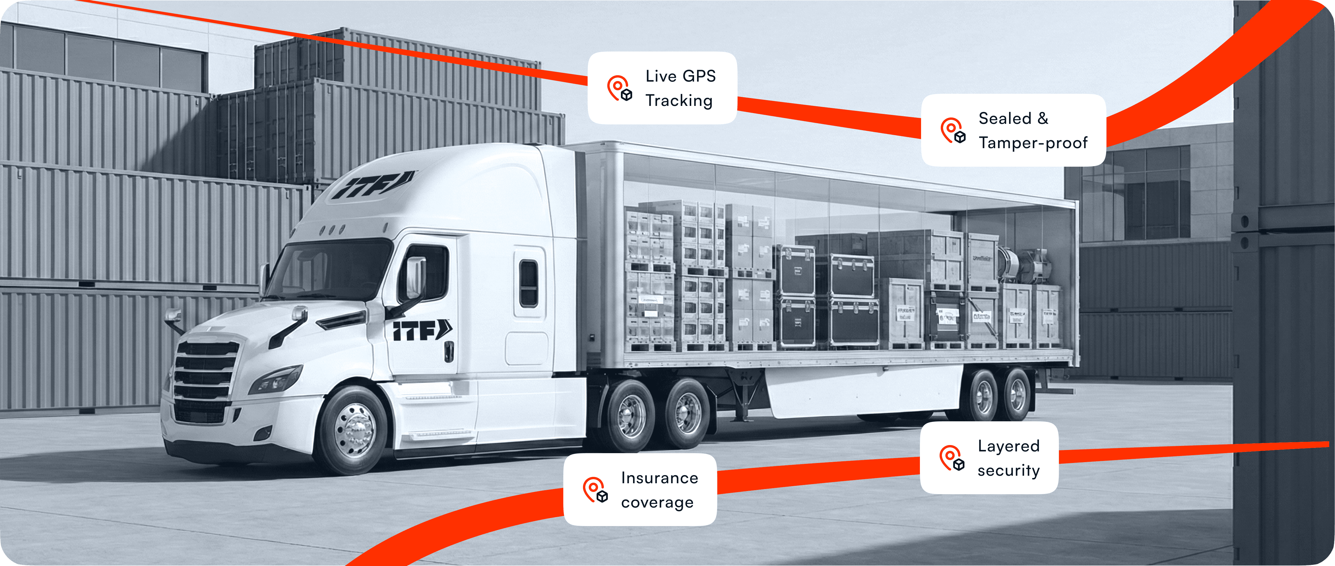ITF semi-truck backed into warehouse loading dock for shipment pickup