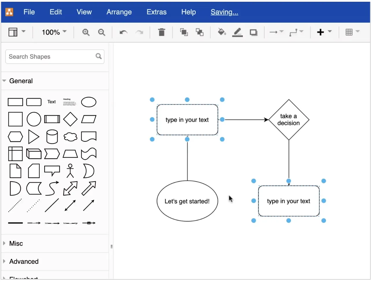 Draw.io free flowchart tool with simple drag-and-drop interface and cloud storage options.