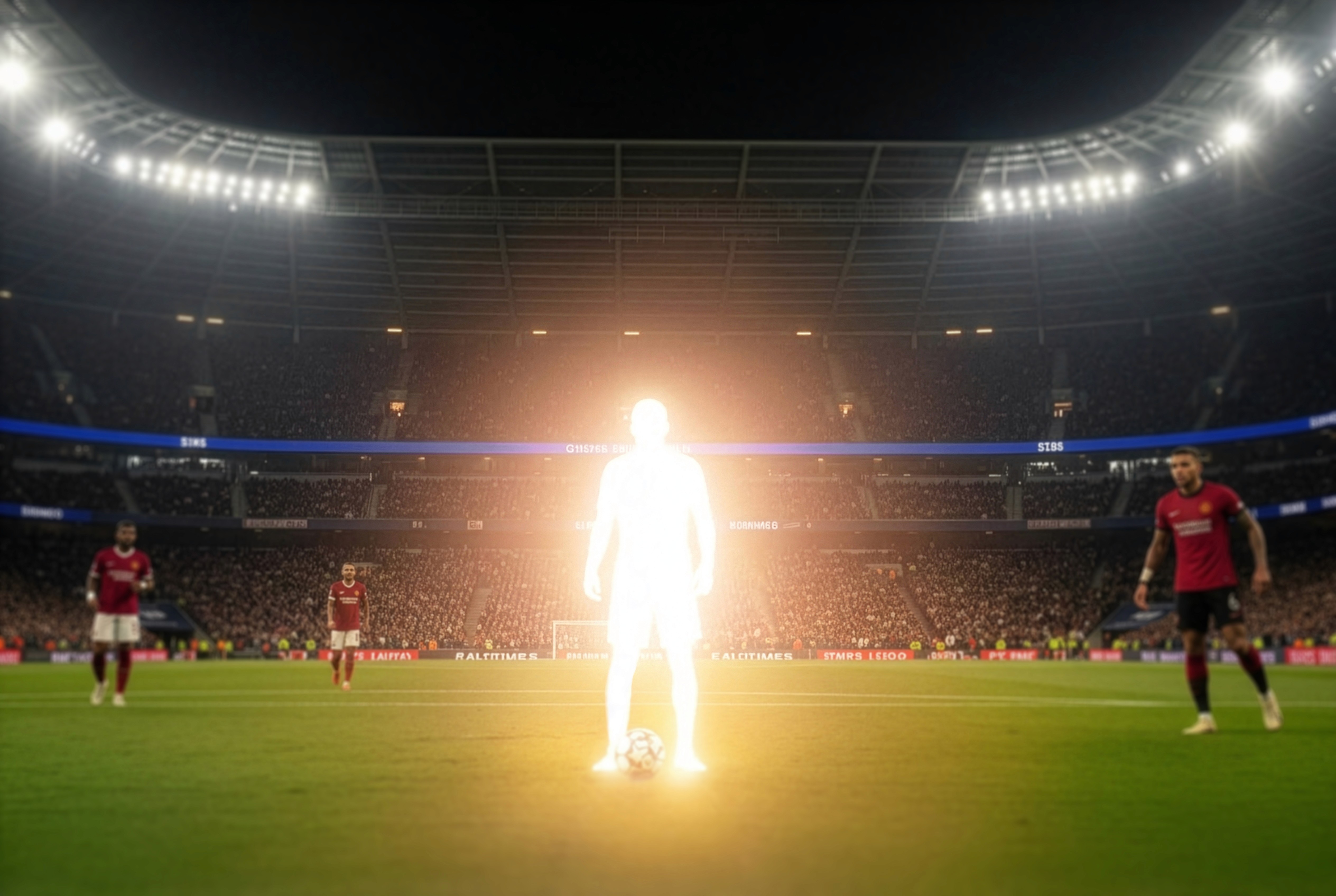 Dynamische Fußballszene mit mehreren Spielern; drei markierte Schlüsselspieler stehen im Zentrum des gegnerischen Drucks