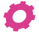 A pink gear icon with a white center, representing settings or mechanical processes.