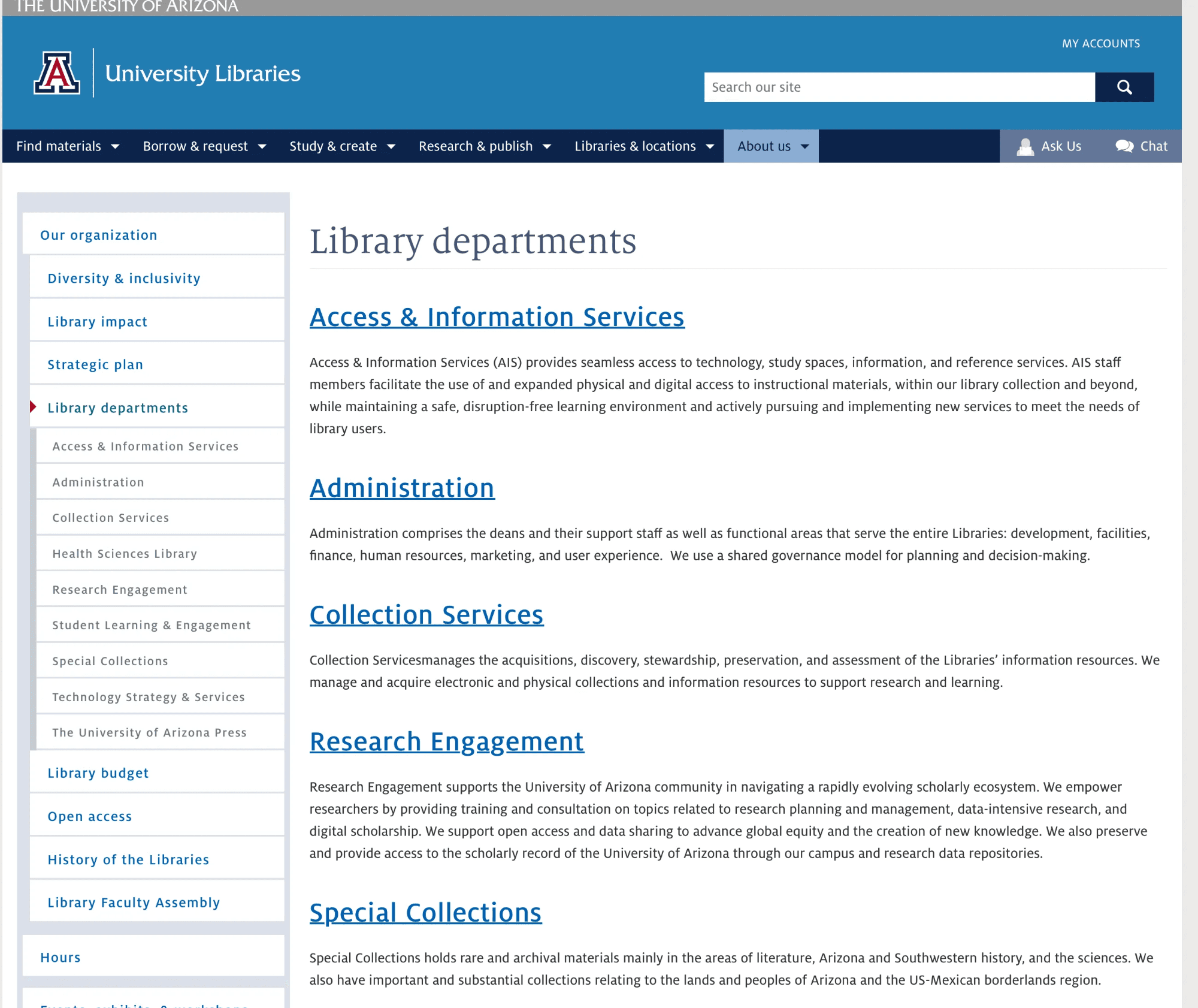 Library department card layout