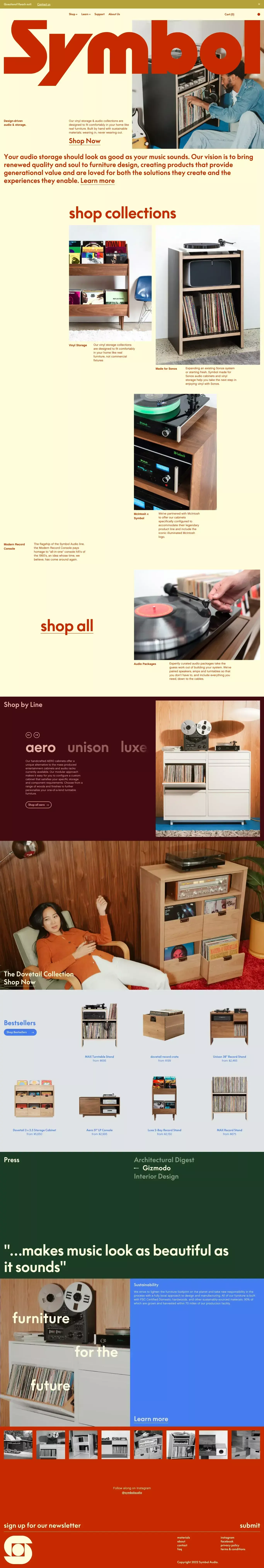 Symbol Audio ecommerce page screenshot showcasing Design and Furniture & Interiors design