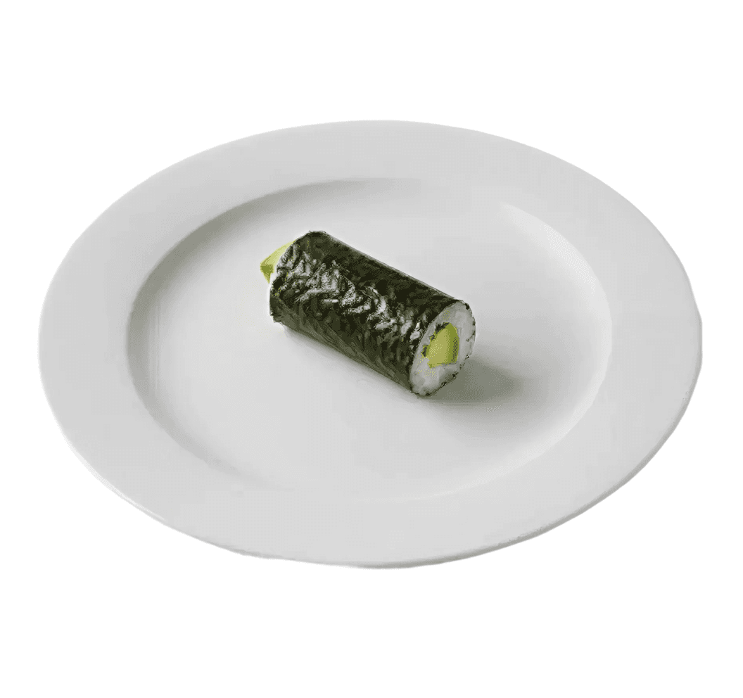 Delicious wrapped sushi on a white plate in a white background