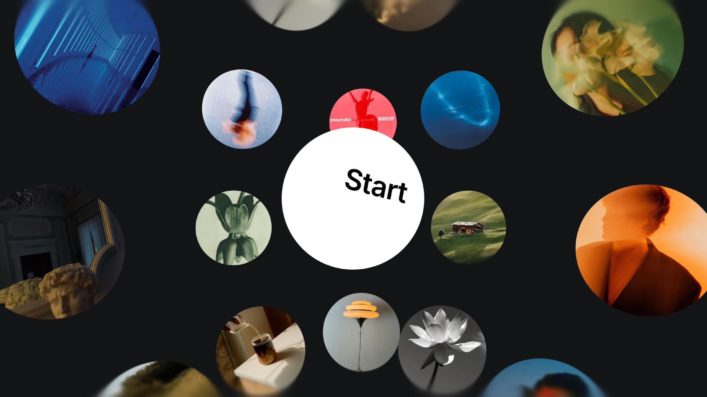 Framer start button with circular template gallery showcase