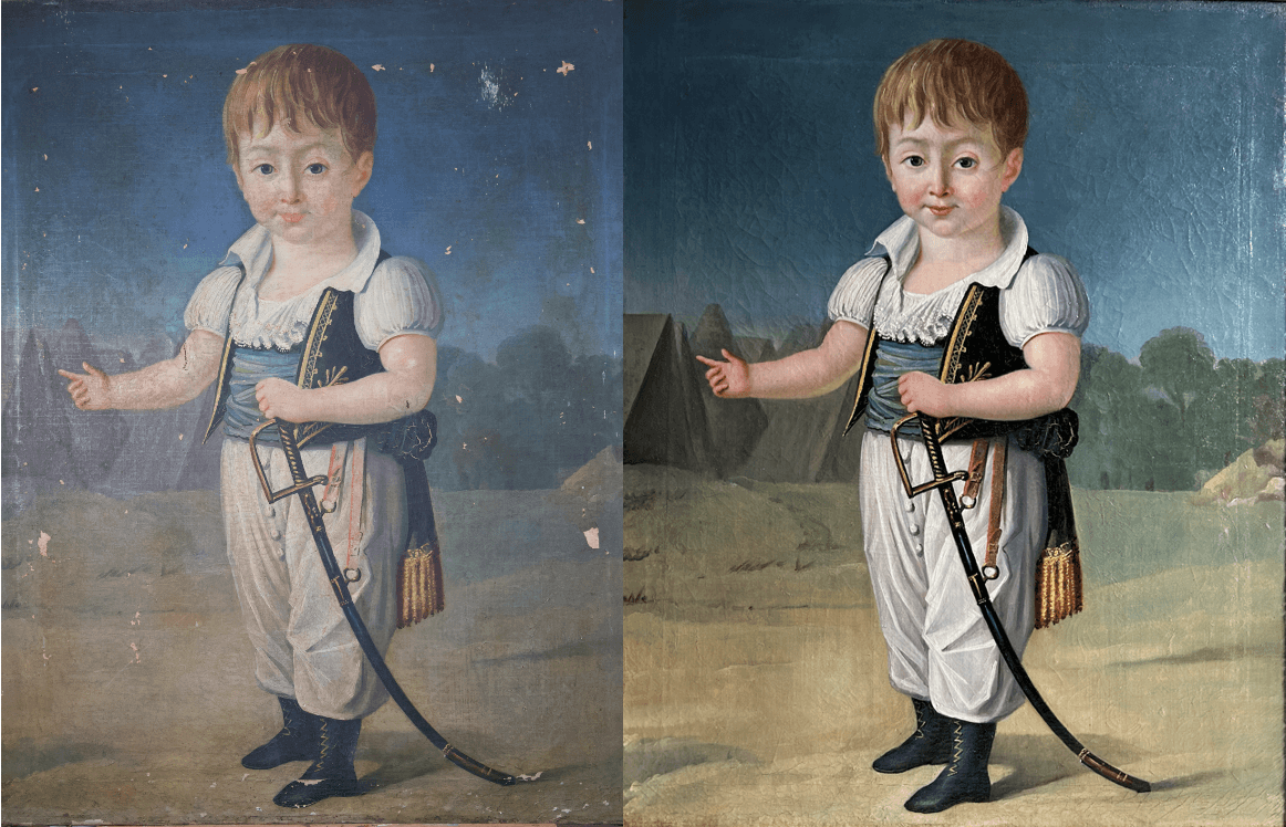 two people looking at a tablet and smiling