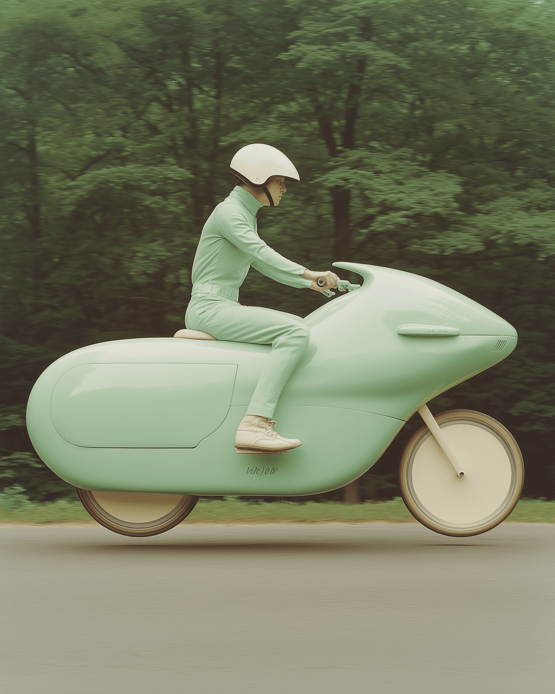 Futuristic shot of a male on o motorbike