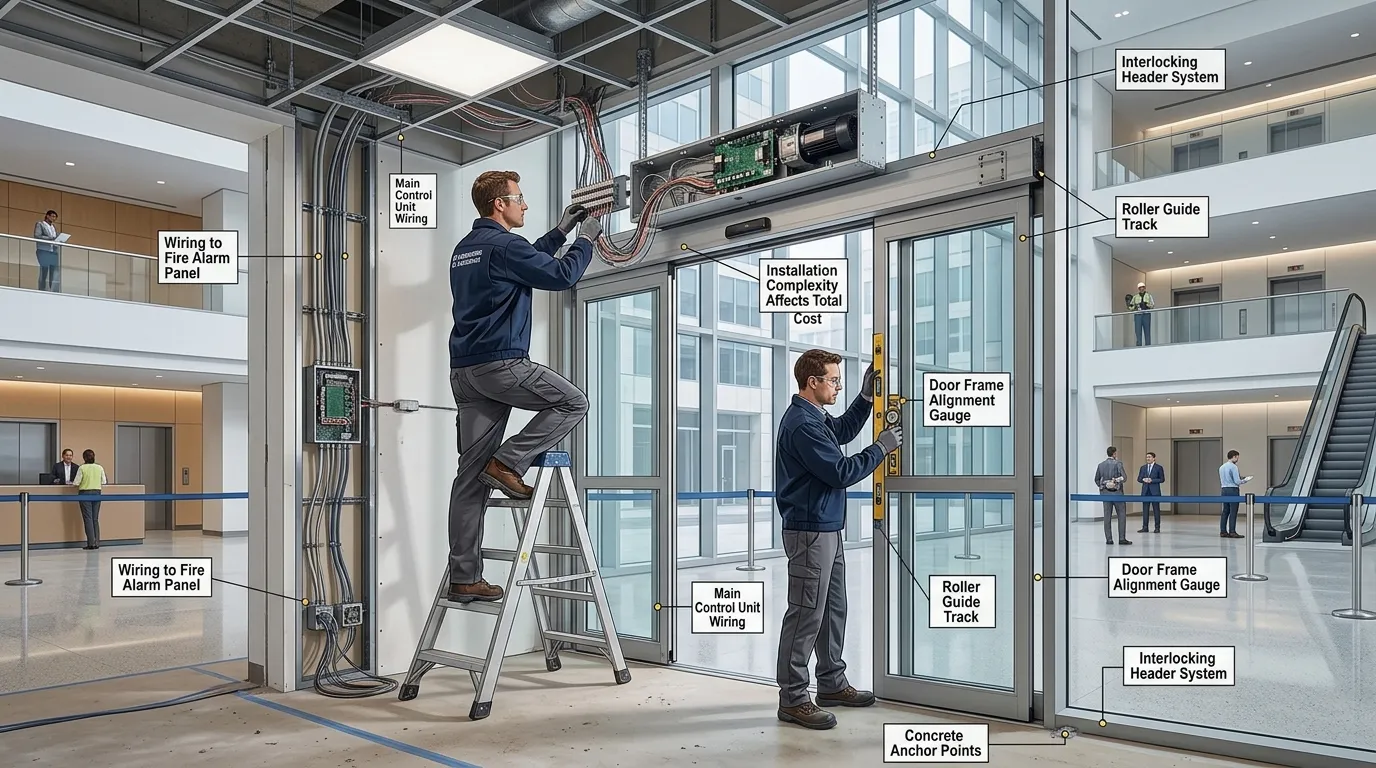 Professional installation work affecting automatic door system costs