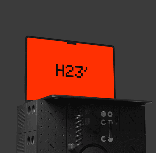 A laptop with a h32 word on it.