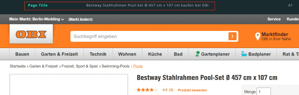 Abbildung 2: OBI nutzt den Pagetitle als Call to Action