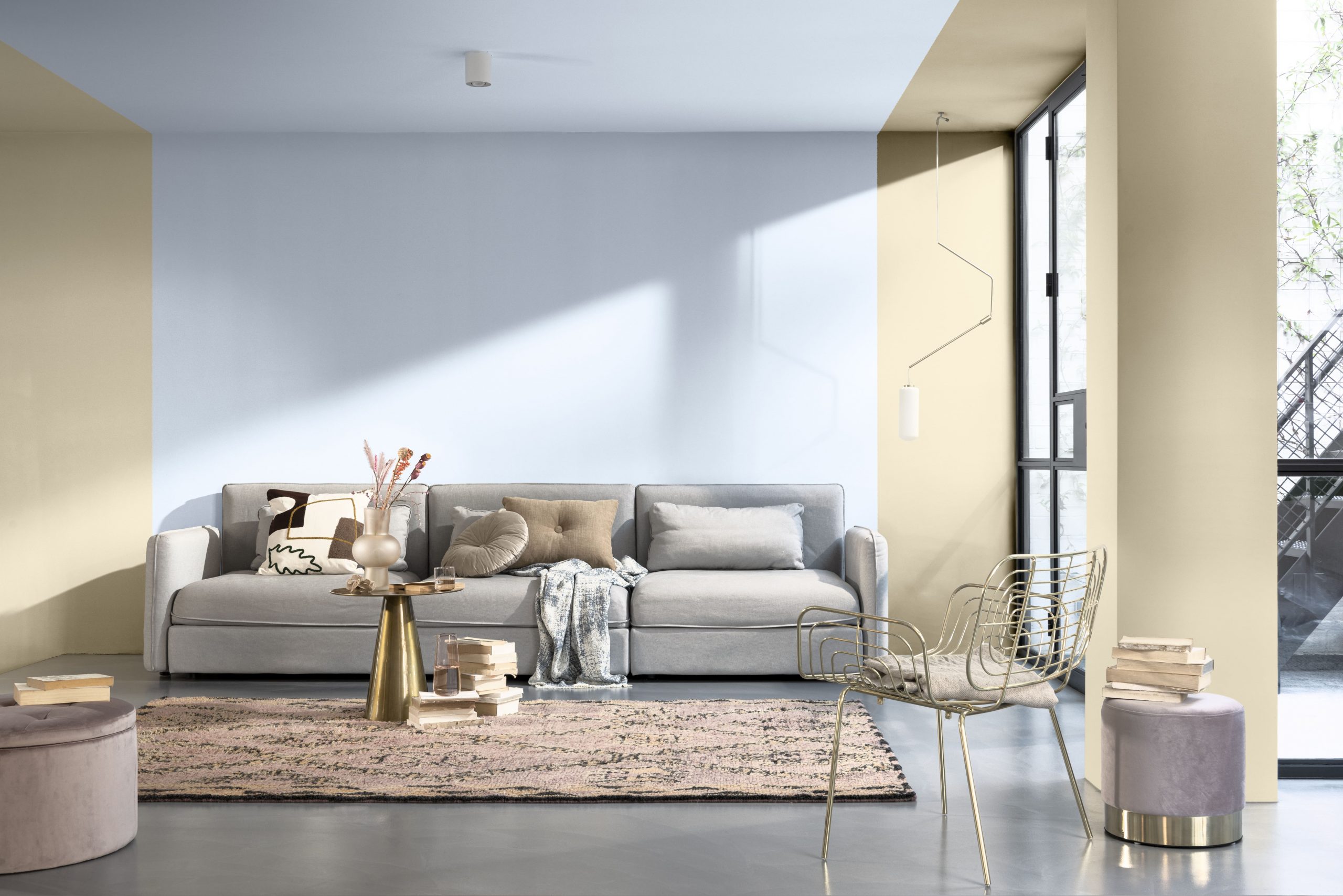 lichtblauw geel muren