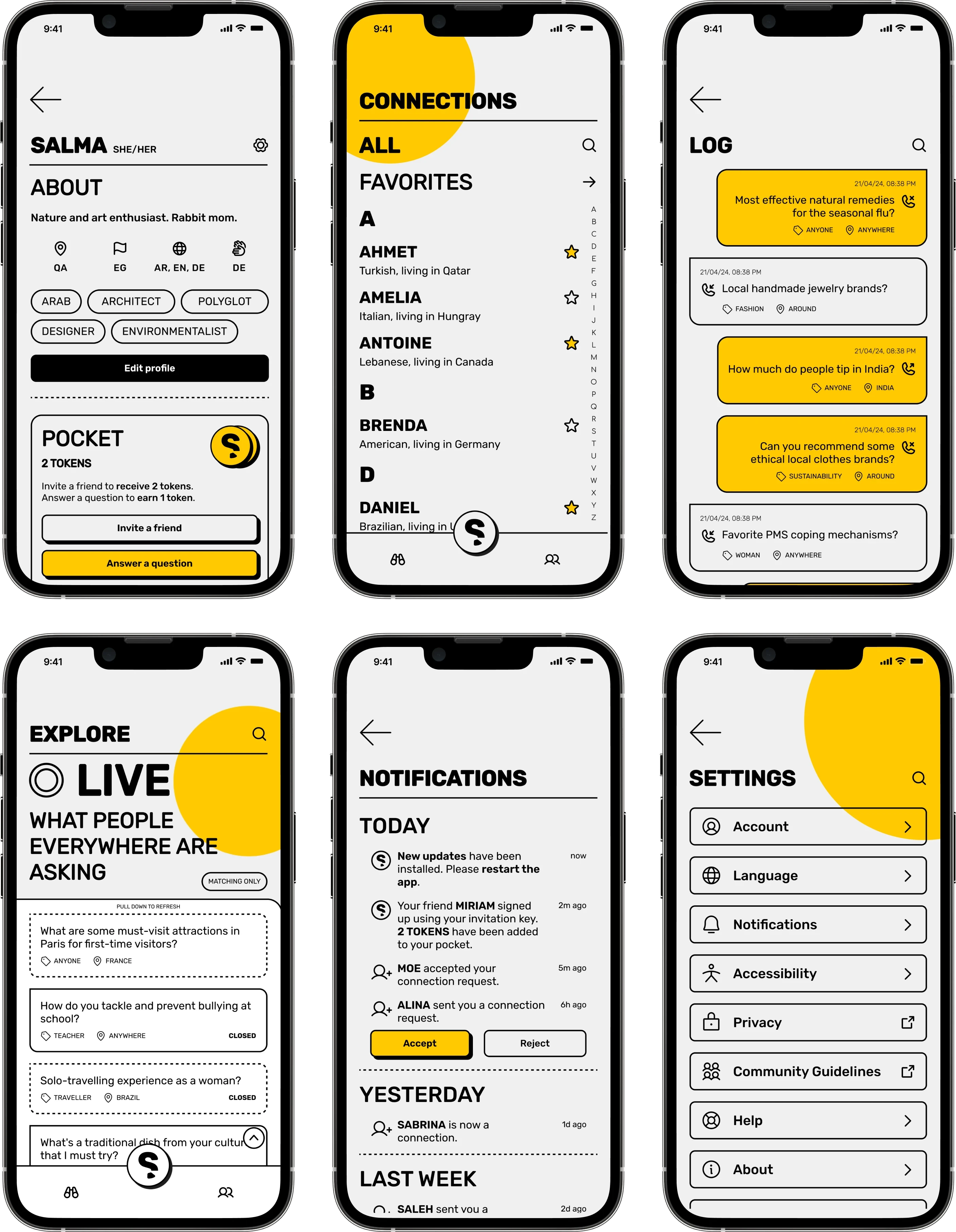 Mockups of the Salney mobile app.