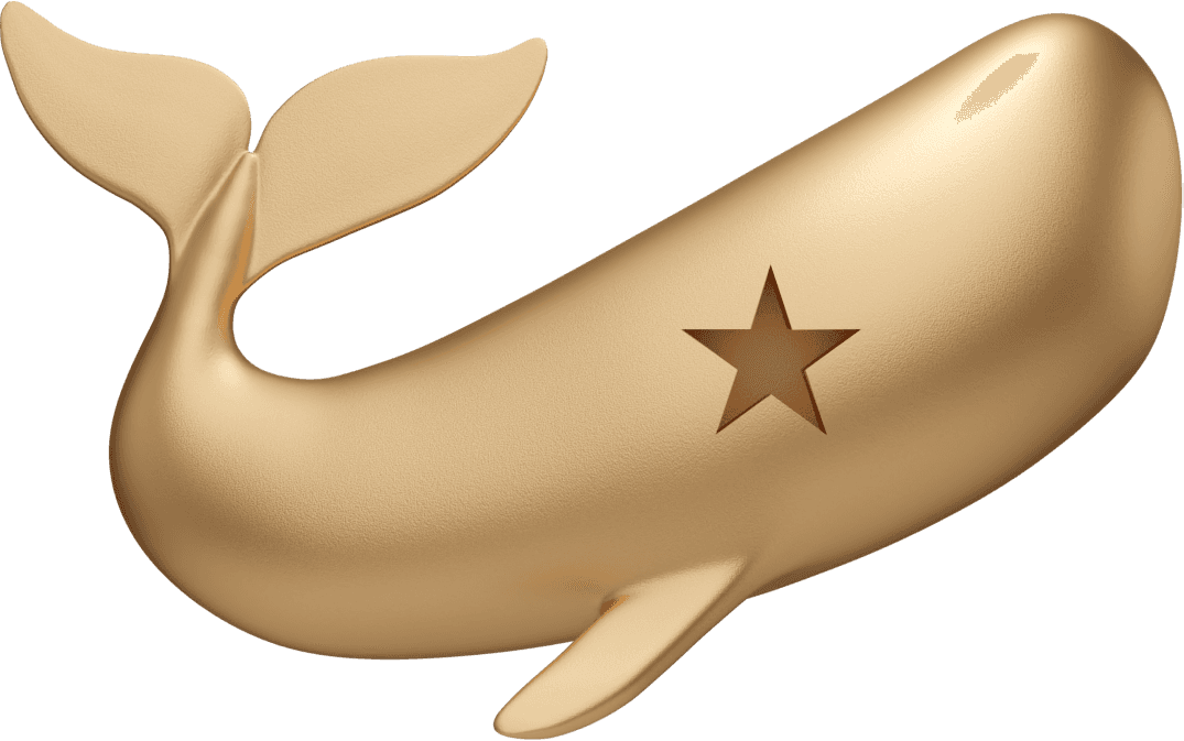 A golden sperm whale, the logomark for Fellow Health