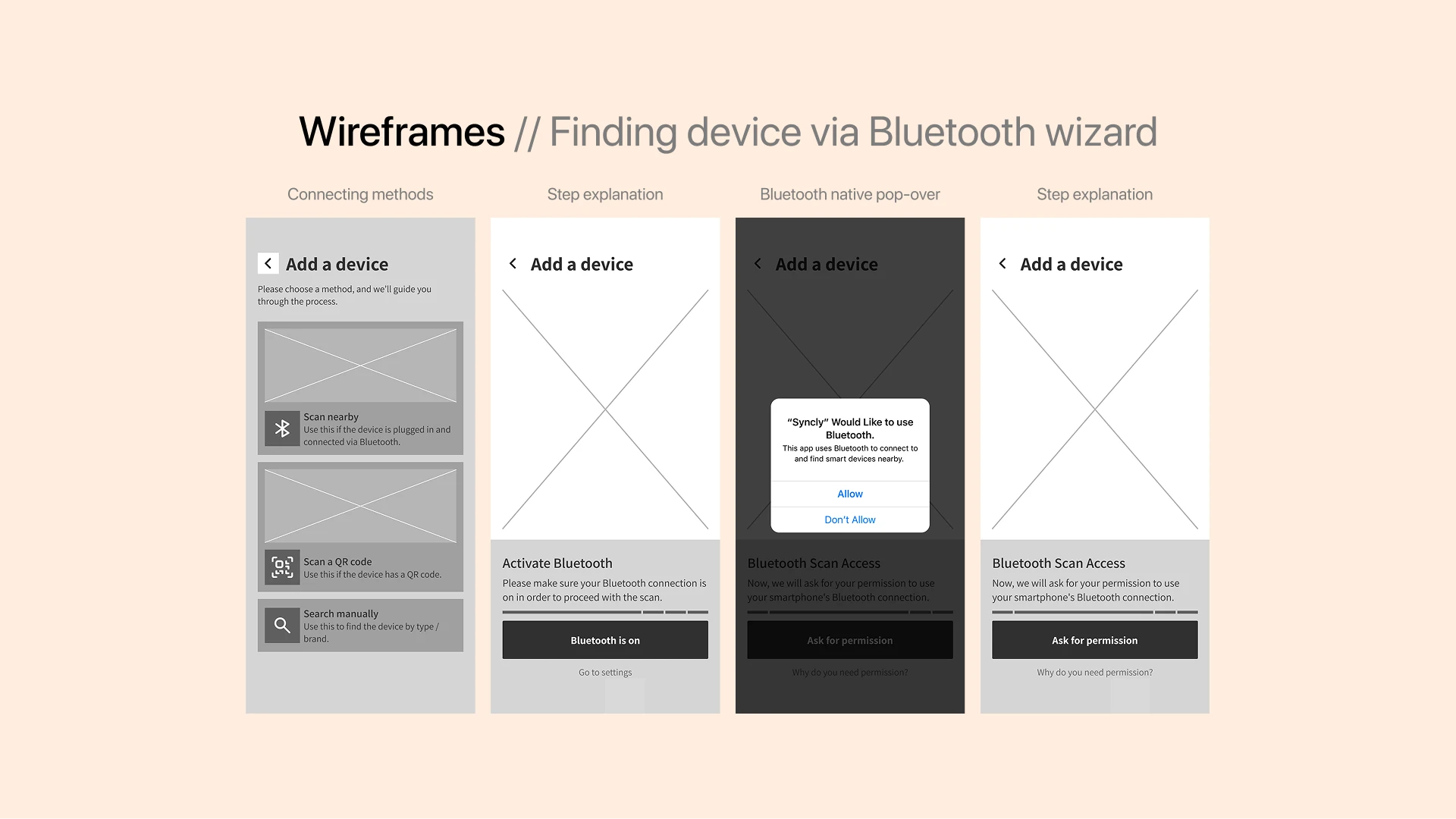 Wireframes - Finding device via Bluetooth wizard