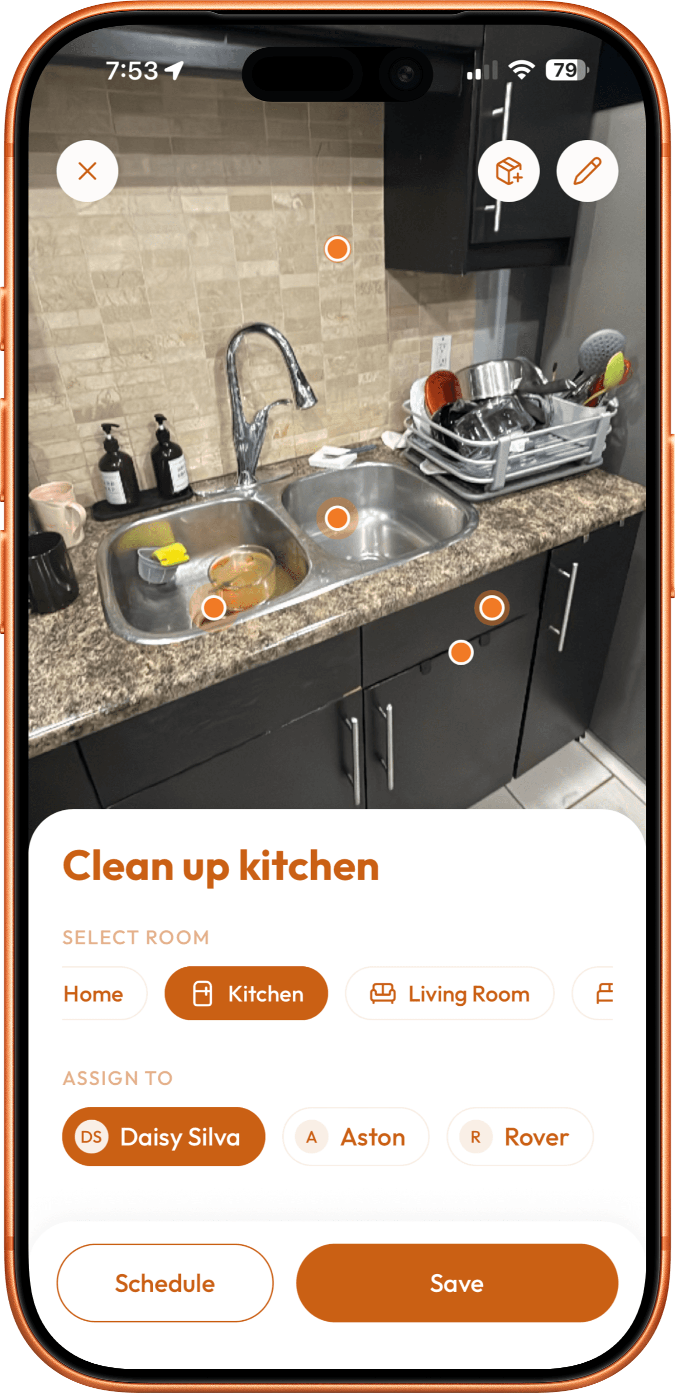 Plastnofy chore results screen showing detected tasks and hotspots