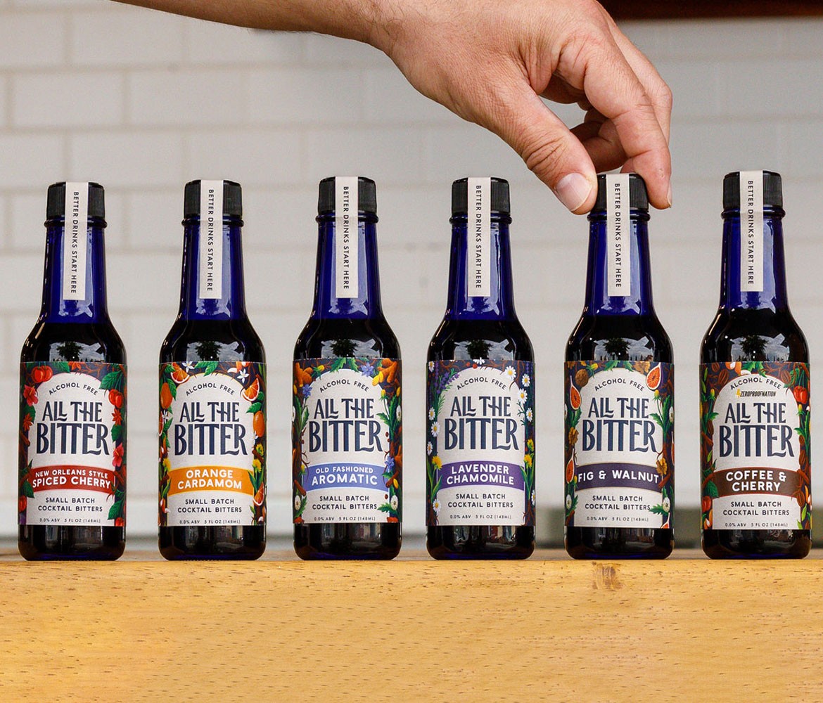 six bottles of all the biters non alcoholic drinkg