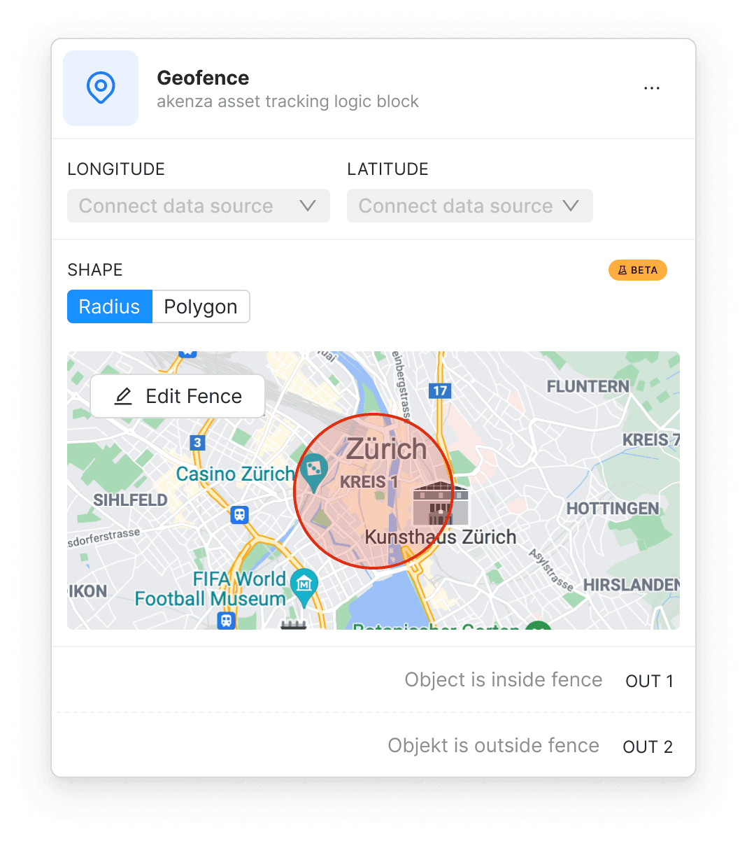 The geofence block of the akenza rule engine