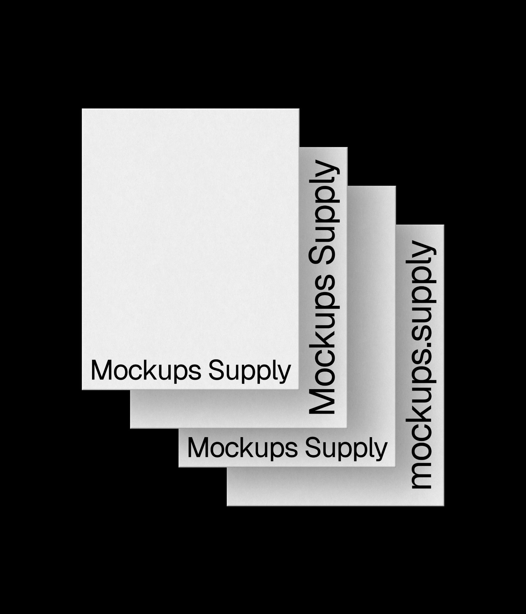 4 US Letter paper mockup portrait for Photoshop with debossed text effect, white papers on black background, clean minimal stationery and print branding mockup