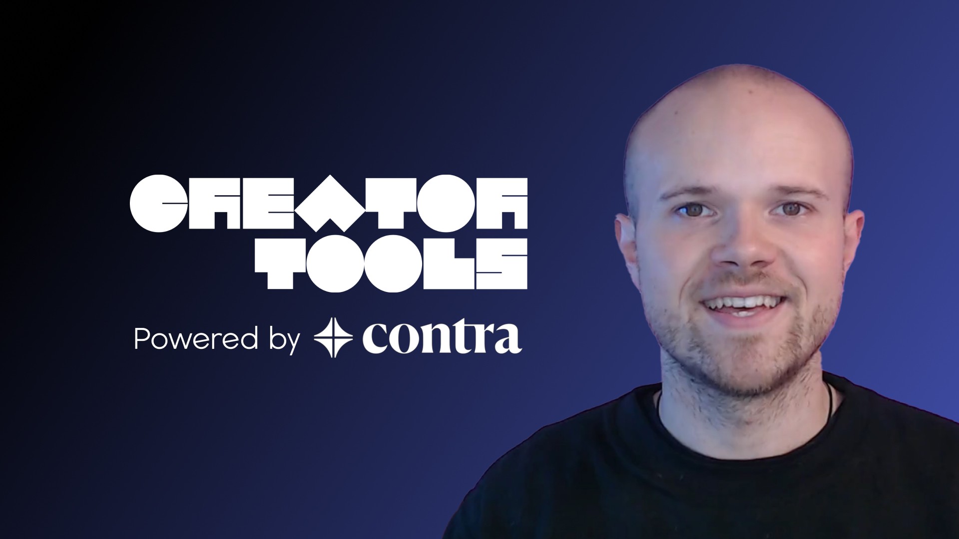 A picture of Sam Anthony next to the Creator Tools logo and the Contra logo