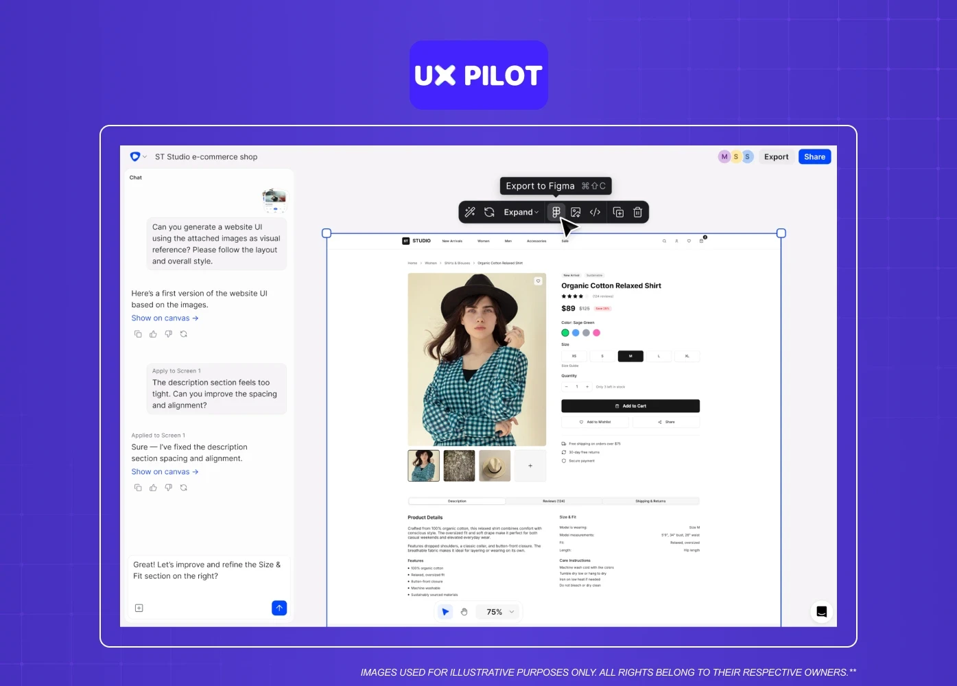 AI-powered design tool enabling users to generate and export UI layouts directly into Figma.
