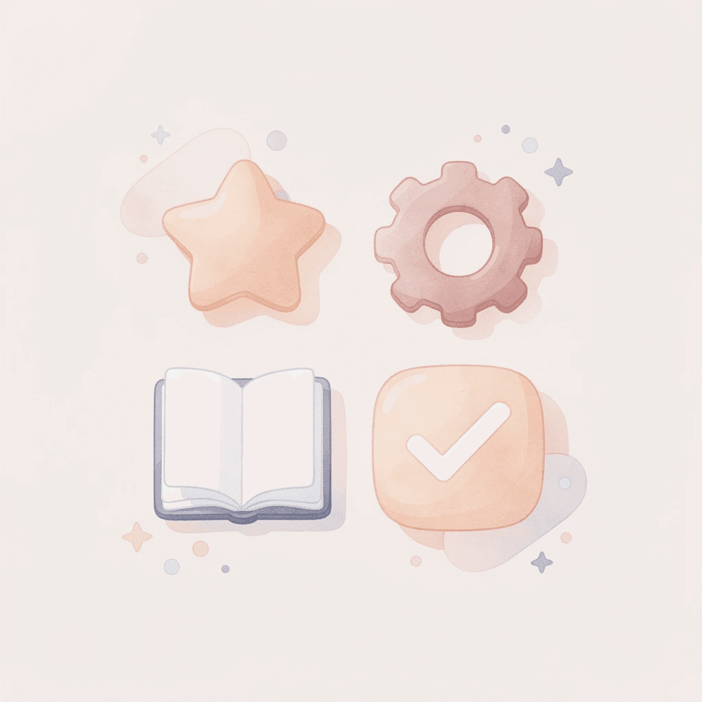 Four gear icons representing the main categories of Arabic letter classification