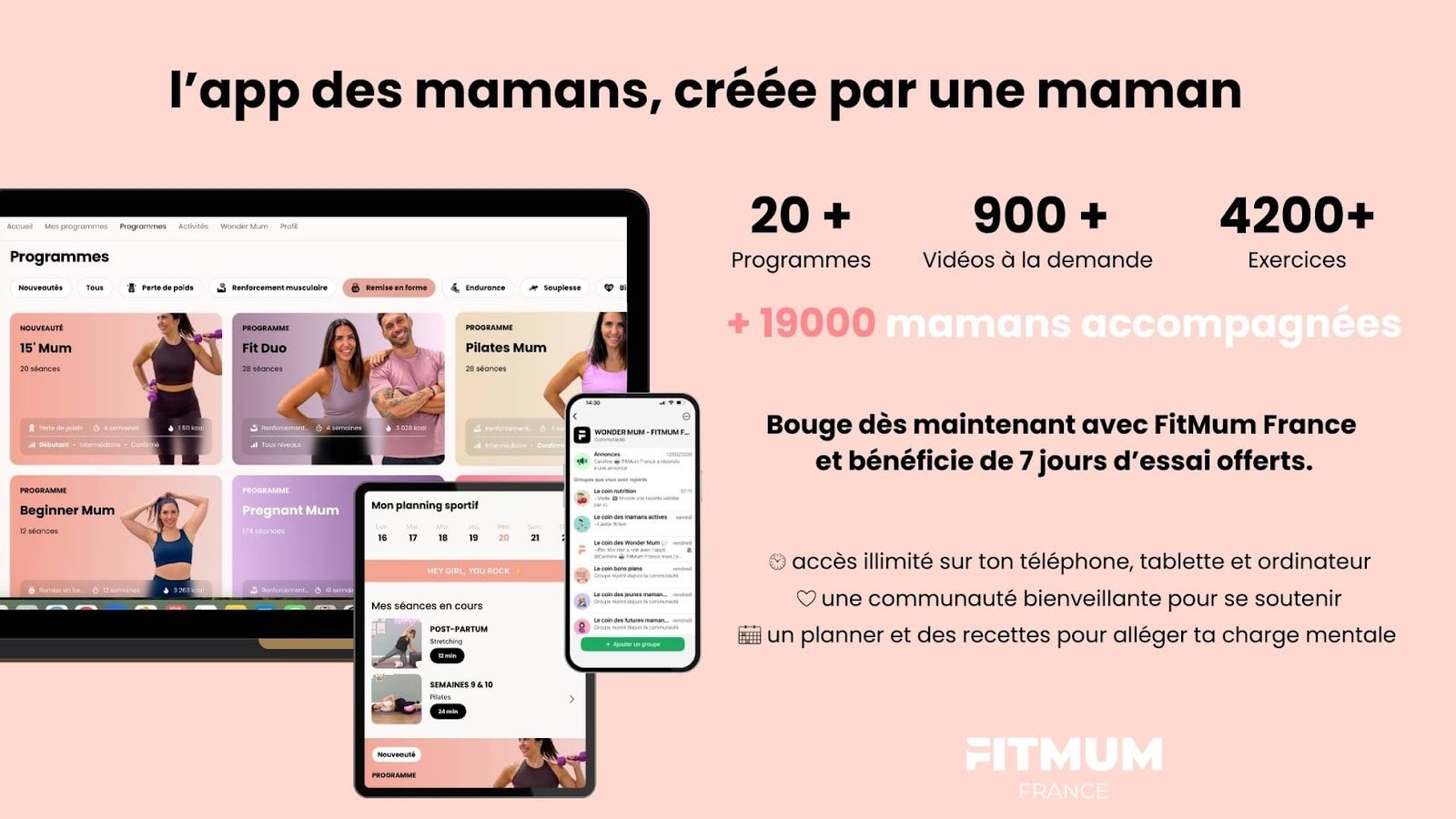 Application mobile FitMum France proposant des programmes de sport pour la grossesse et le post-partum