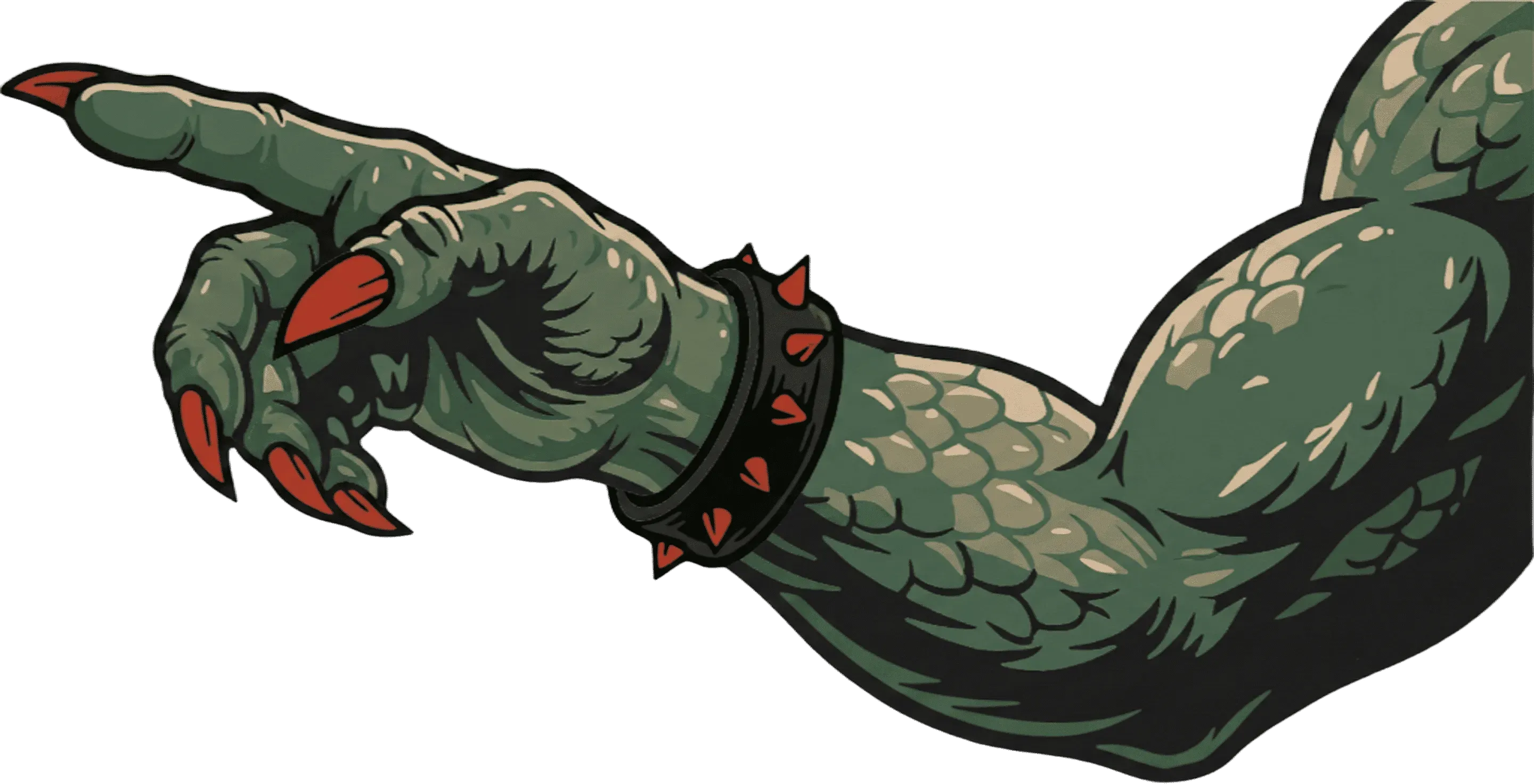 Brazo de dinosaurio humanizadoflexionado apuntando con el dedo