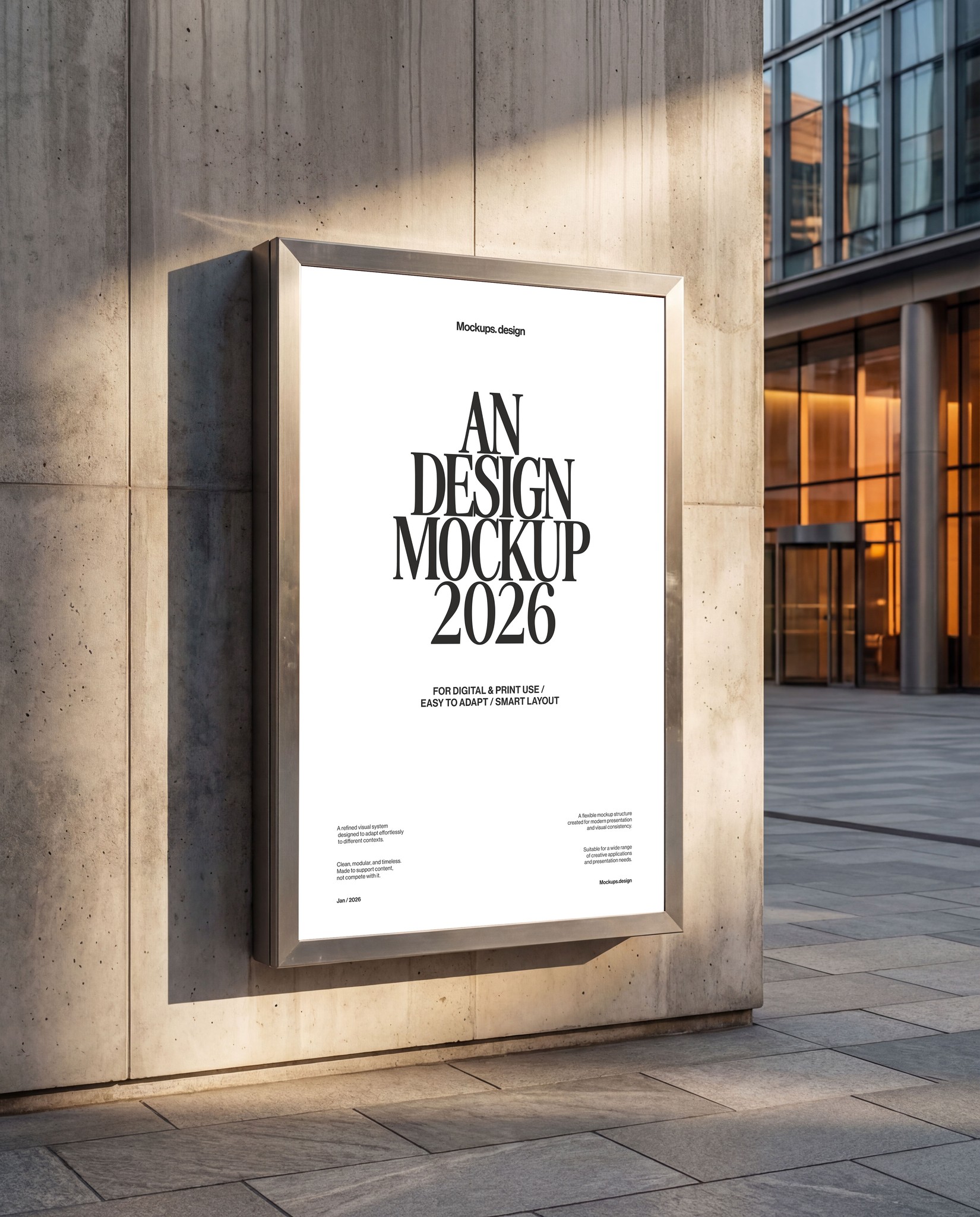 Citylight poster mockup in urban environment, realistic display