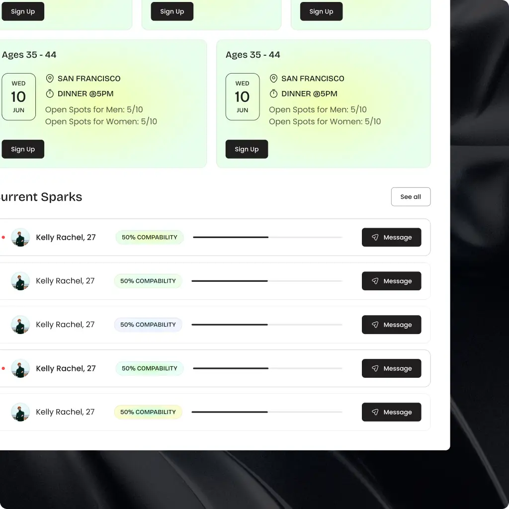 UI Screen displaying the list of current sparks user has on their feed.