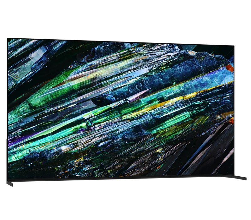 Produktbillede af Sony A95L OLED TV med minimalistisk fod og tynd skærmkant.