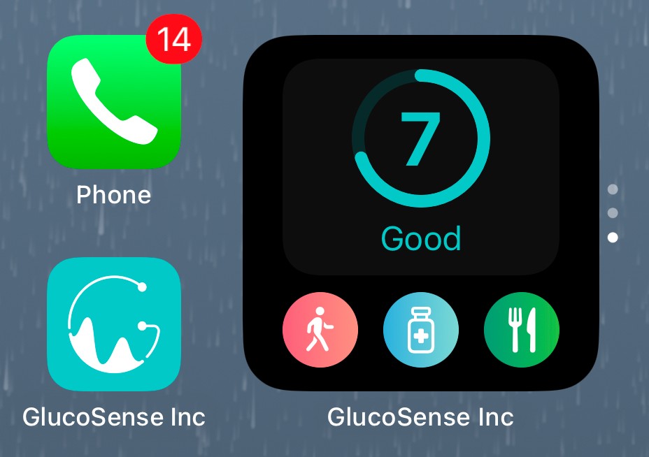 GlucoSense Widget on iPhone home screen