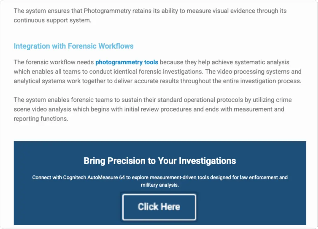 Forensic workflow integration with photogrammetry tools for precise investigative results