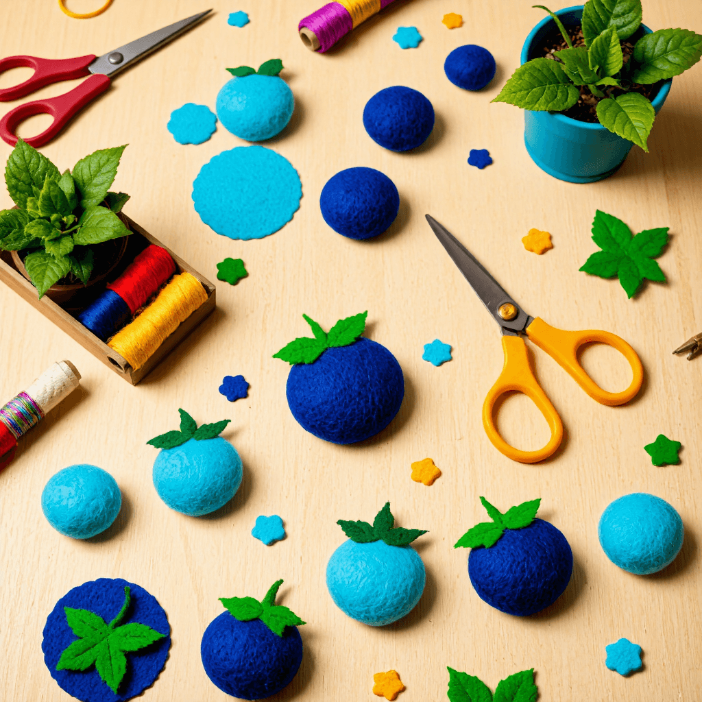 product photography of a set of felt blueberry shapes