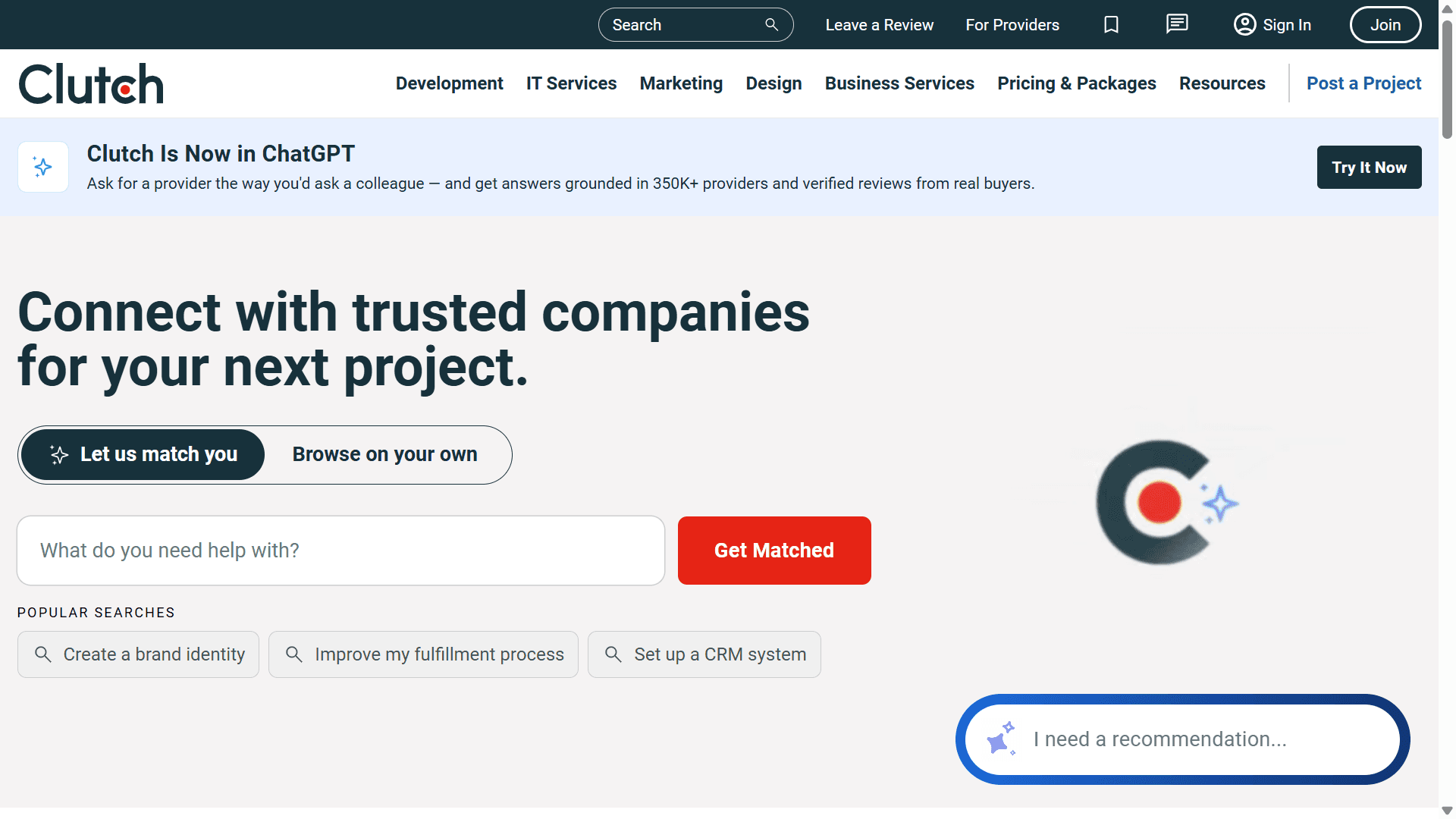 A view of Clutch website Homepage