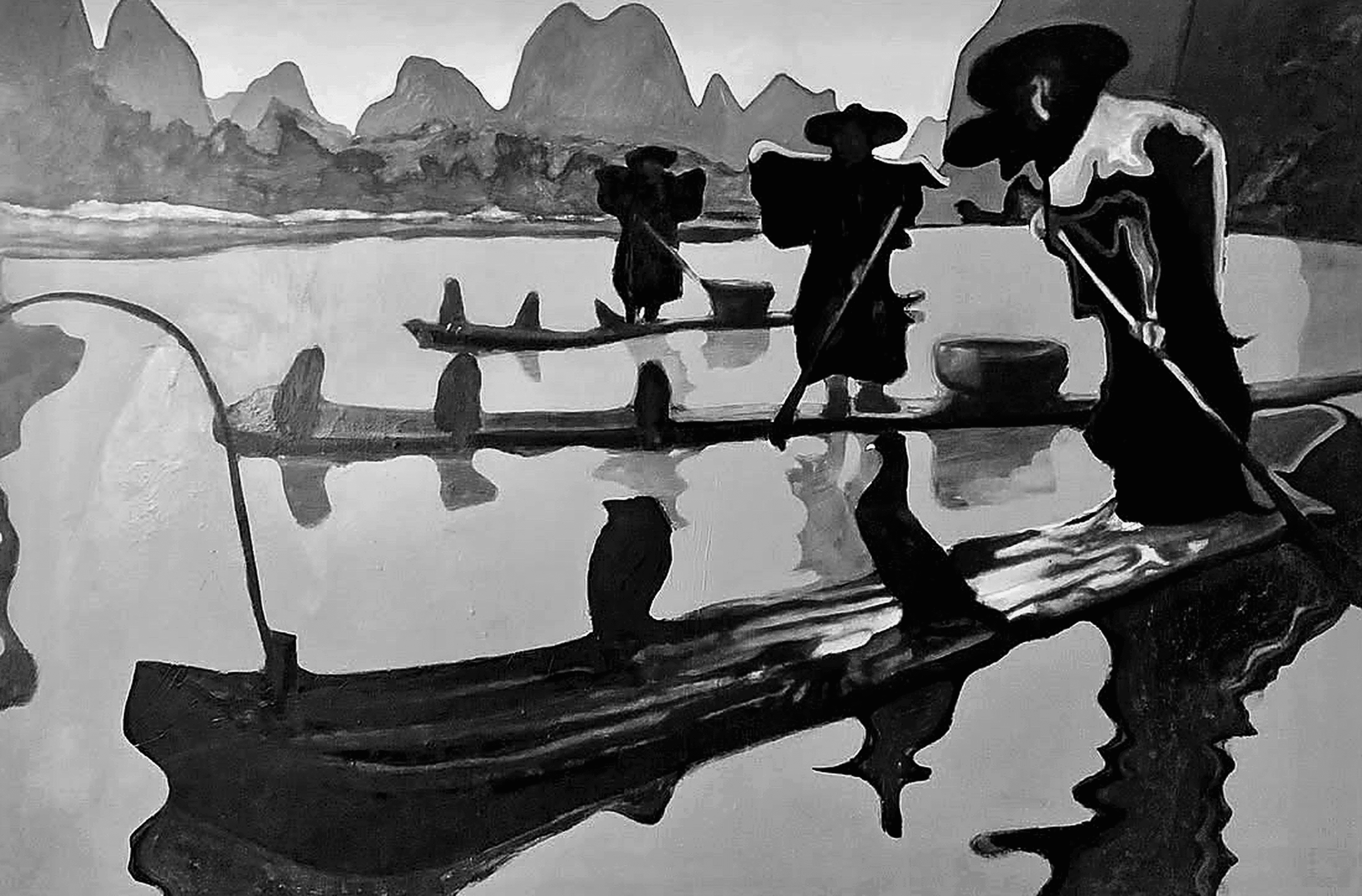 portrait: Dark particulate cloud on black field