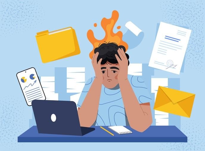 An illustration addressing urgent hiring challenges in tech, with a blurred AI interface in the background.