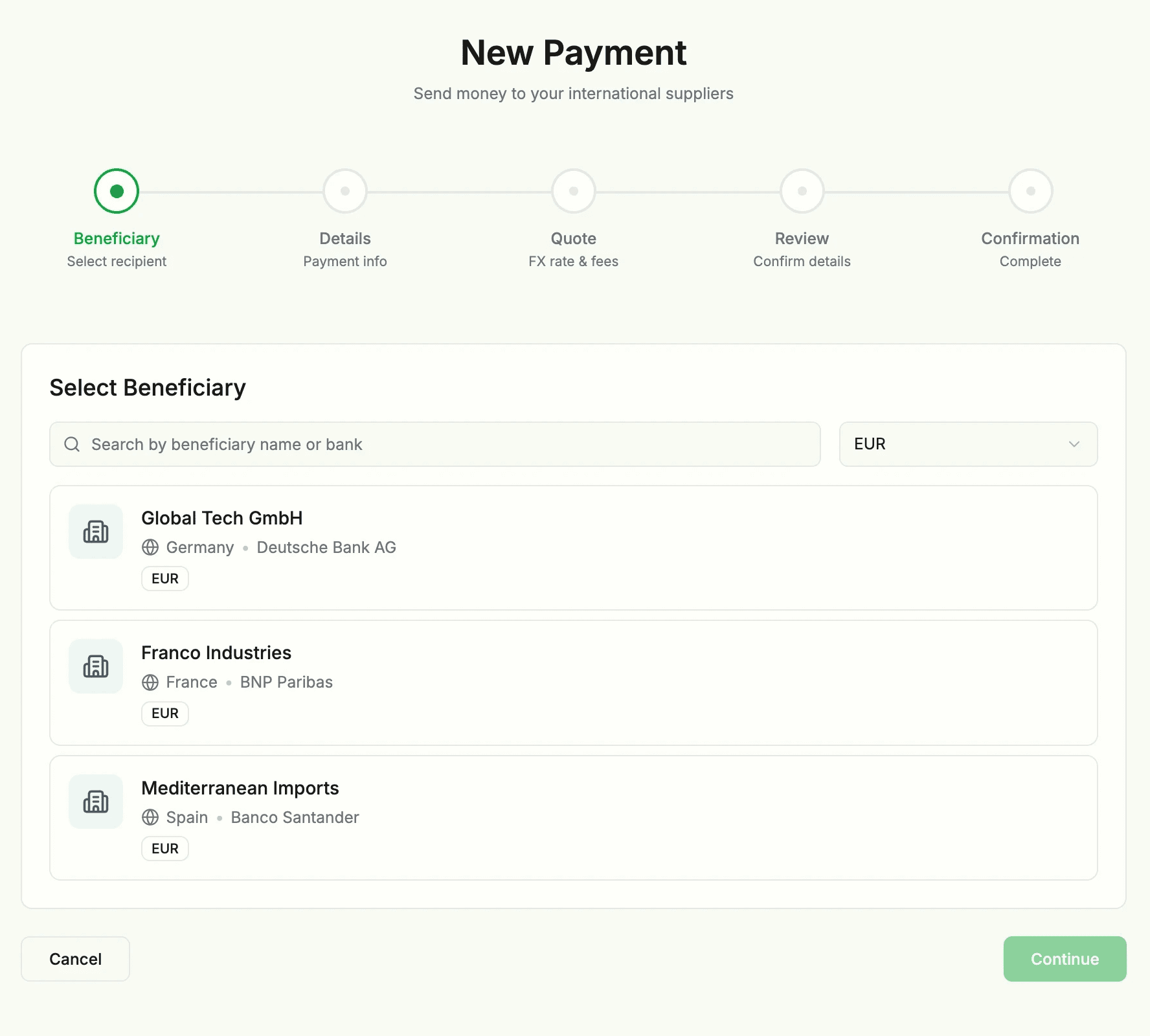 The “New Payment” journey is linear but reversible. Users can step back without losing context.