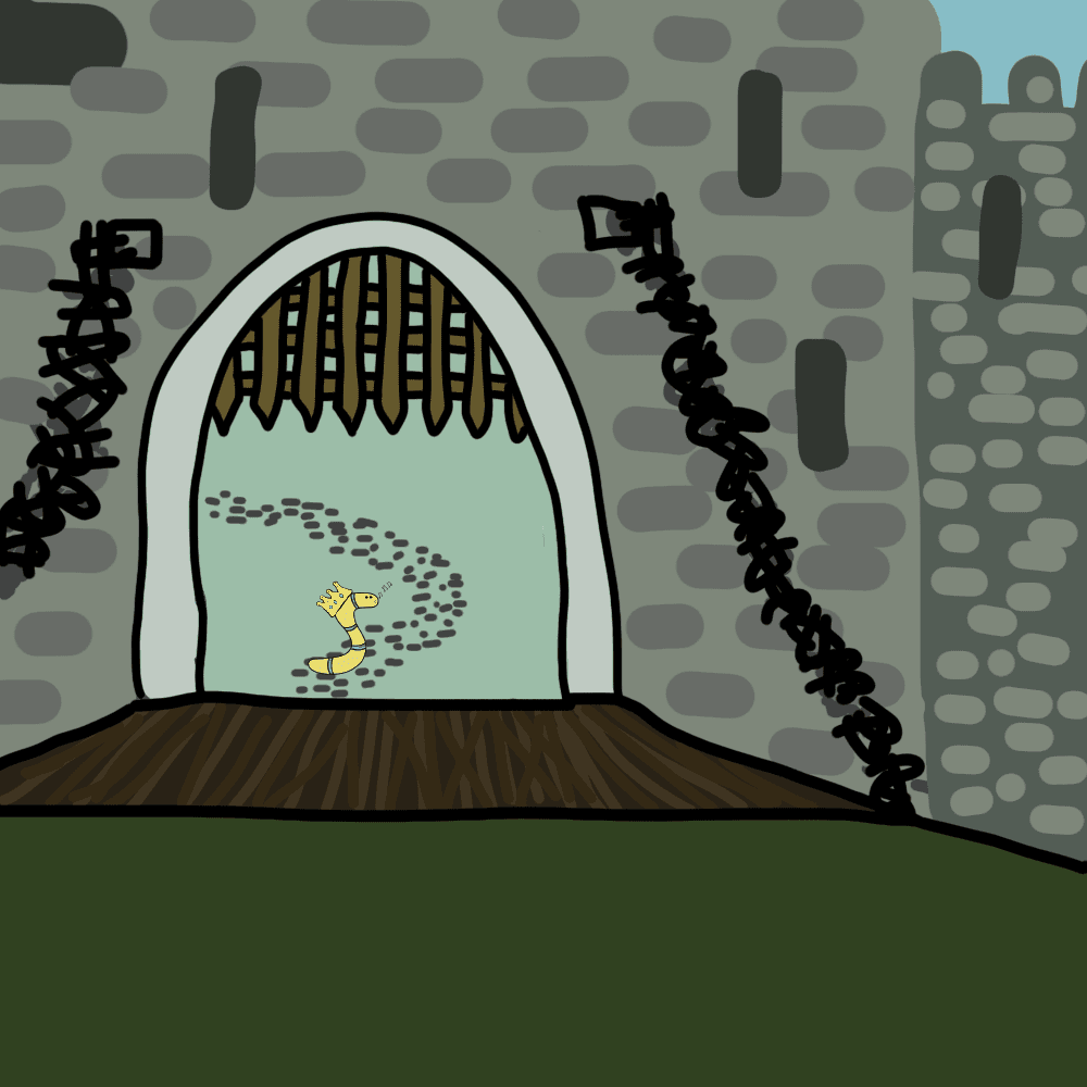 japanese style fairytale town with towers, gates and waterfalls