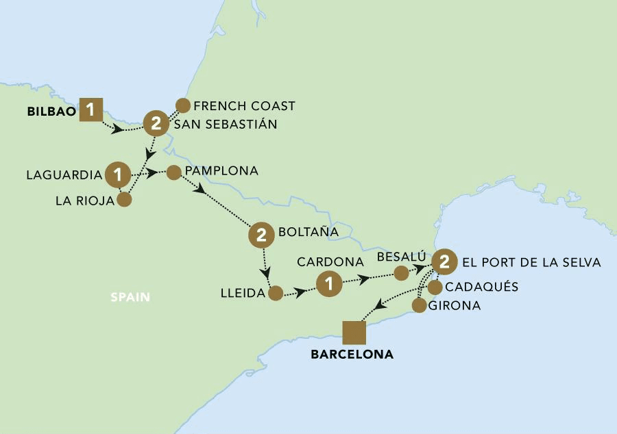 North Spain to Barcelona Backroads Map