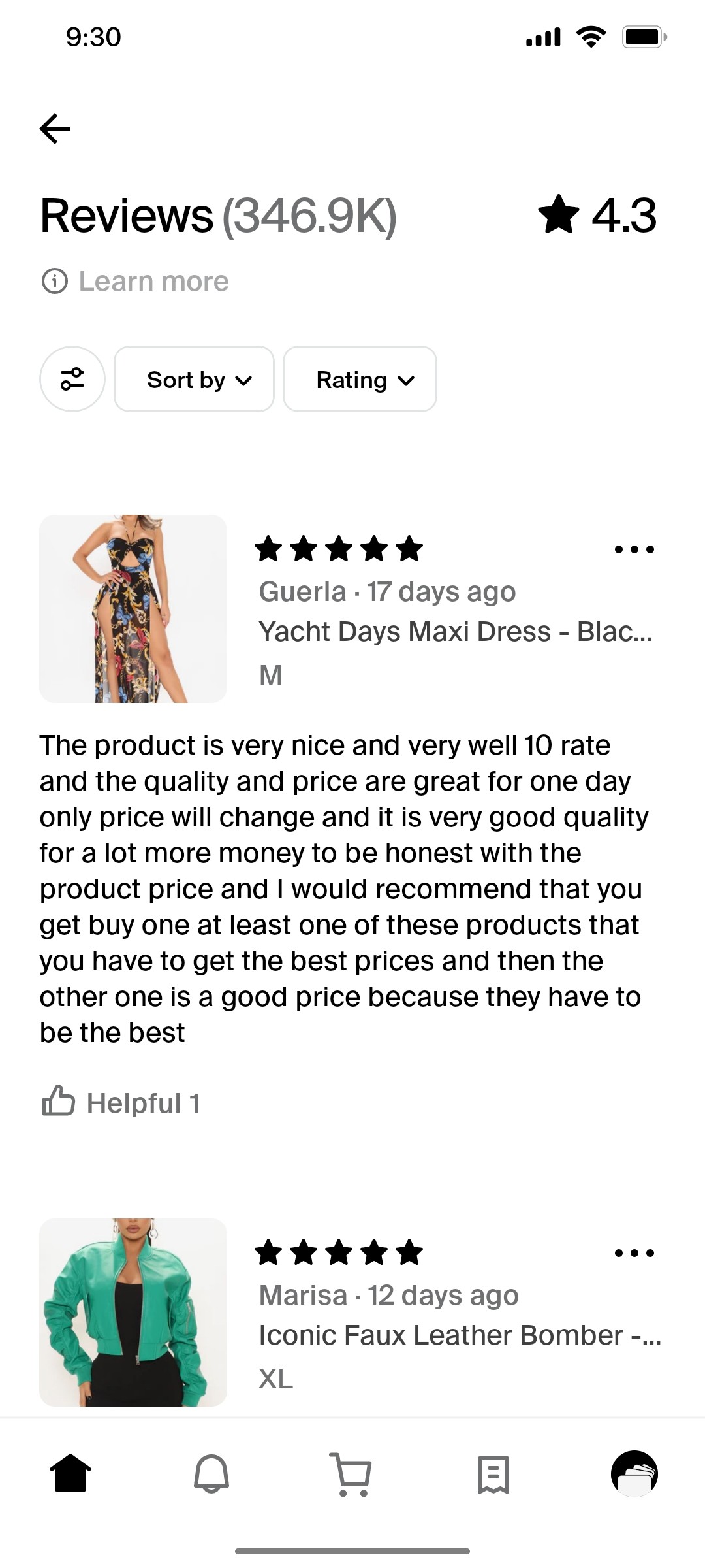 Shop App Reviews Screen 