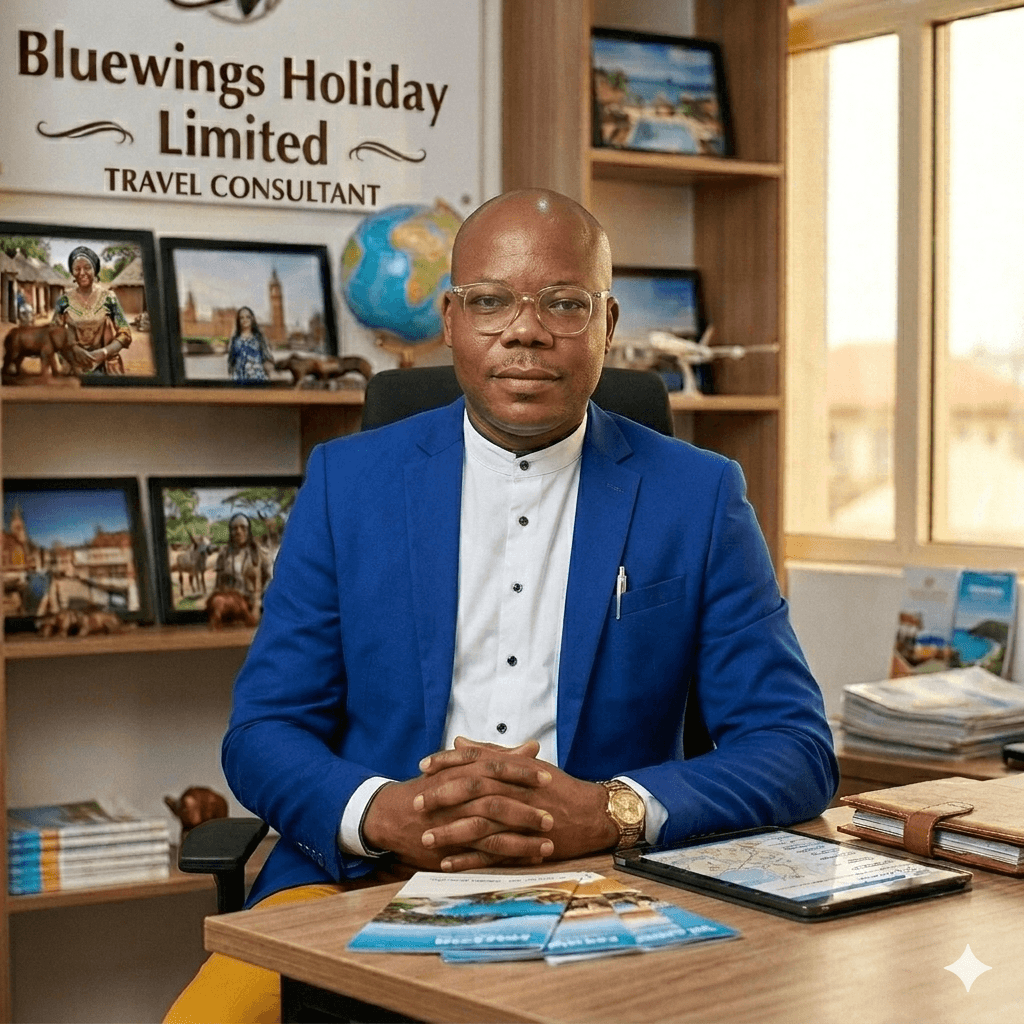 A Travel Agent seated in his office
