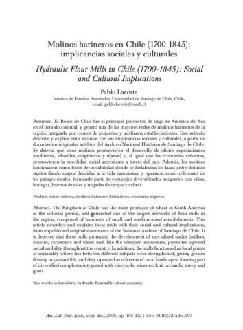 Molinos harineros en Chile (1700-1845): implicancias sociales y culturales