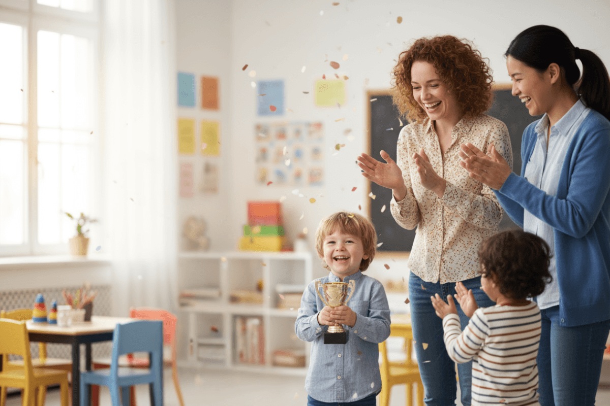Two diverse teachers smiling together, reinforcing Kina’s mission to **reward families and retain top teachers