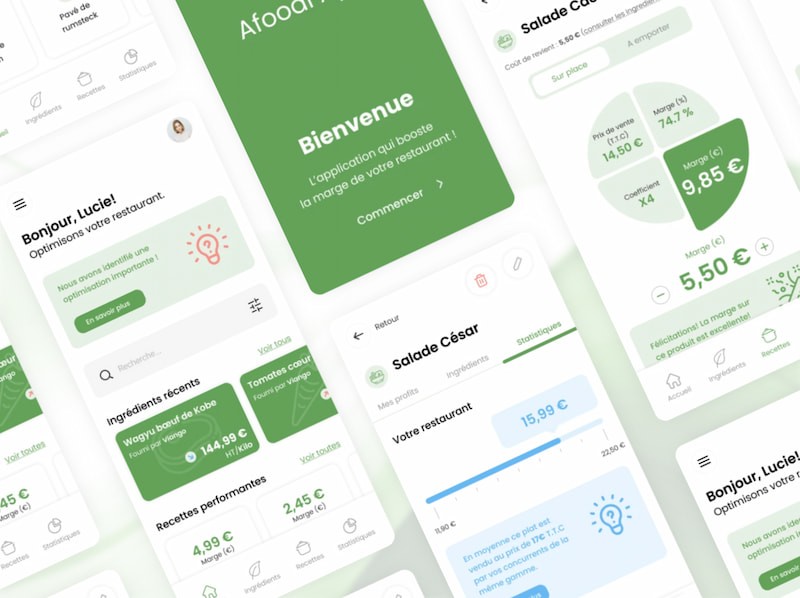 Screenshots of the Afoodi app designs