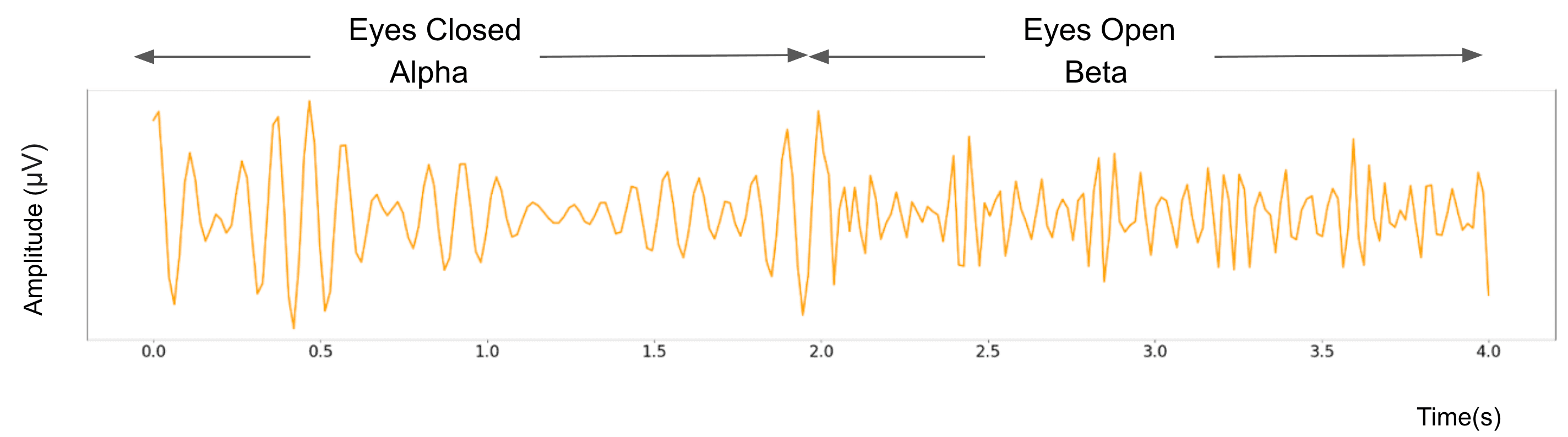 An increase alpha oscillations can be seen when eyes are open