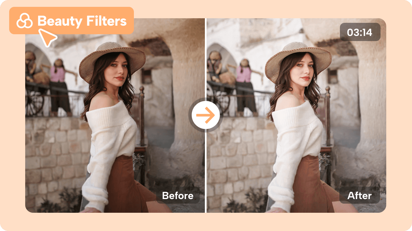 Before and after beauty filter comparison - Best AI Video Enhancer for Beauty Content