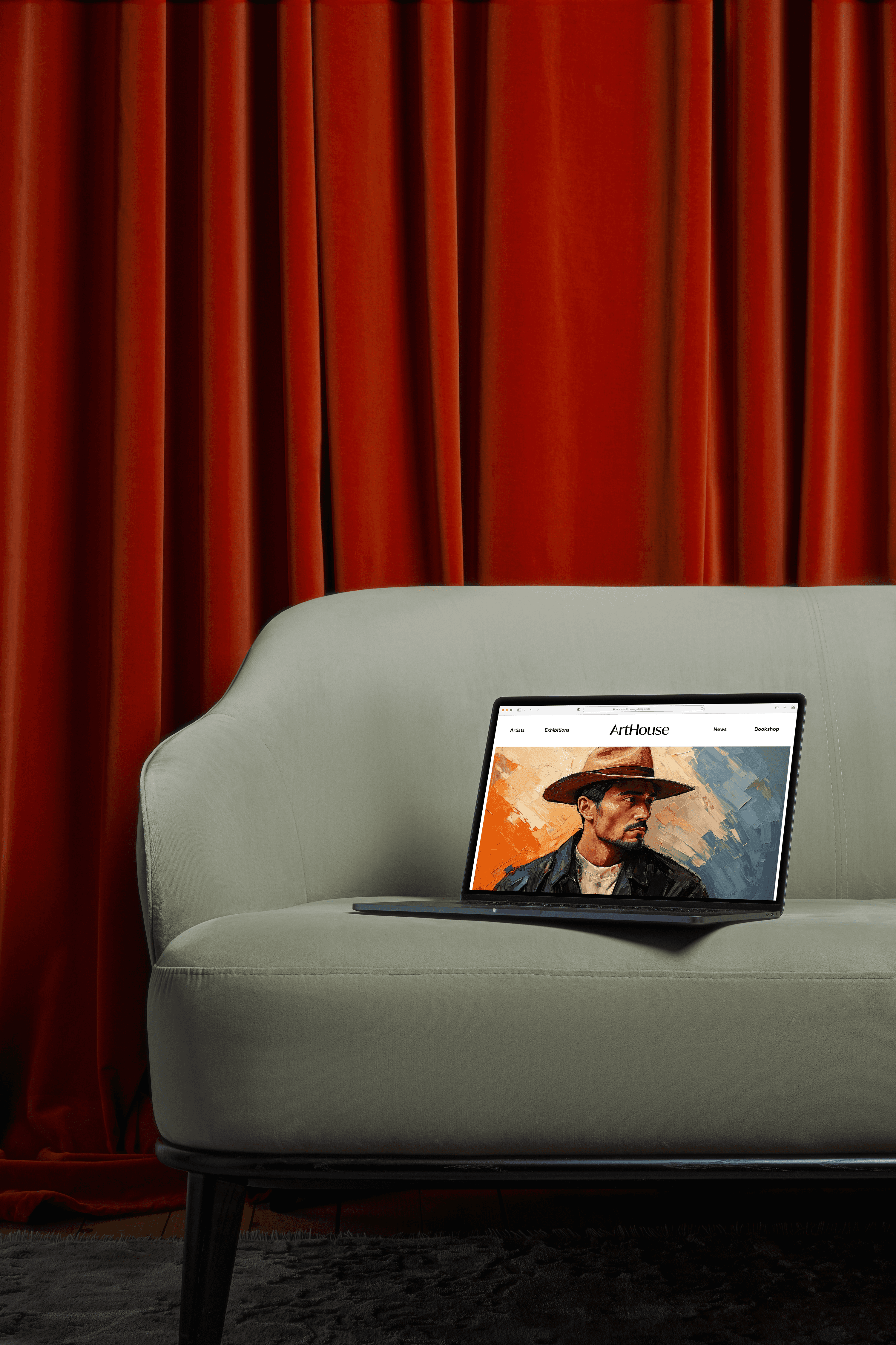 ArtHouse visual identity applied to homepage — clean layout and typographic structure for a contemporary art space.